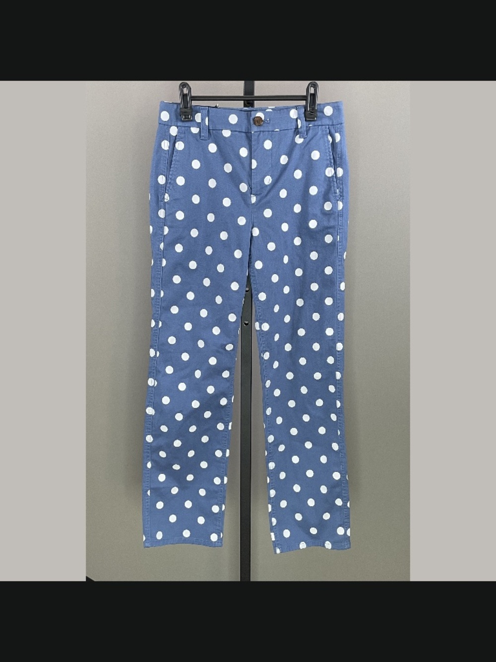 NEW J Crew Pants Womens 0 blue white dot chino straight leg preppy casual